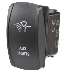 12/24V Off/On LED Illuminated Sealed Rocker Switch with "Aux Lights" Symbol (Blue)