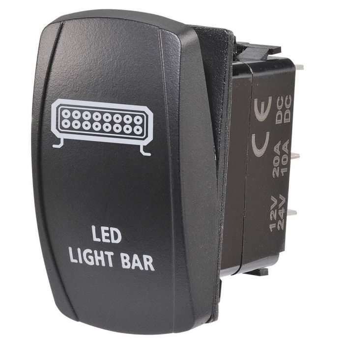 12/24V Off/On LED Illuminated Sealed Rocker Switch with "LED Light Bar" Symbol (Blue)