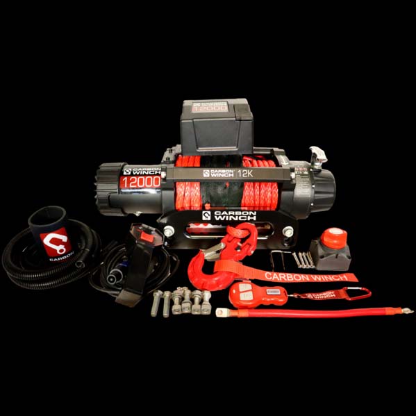 Carbon 12K 12000lb Electric Winch With Red Rope & Hook (VER. 2)